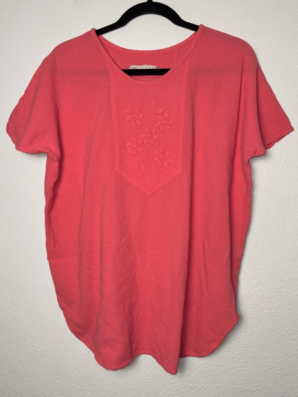 Manta del lago hand embroidered top dolman sleeves woman's size large coral - Picture 4 of 12